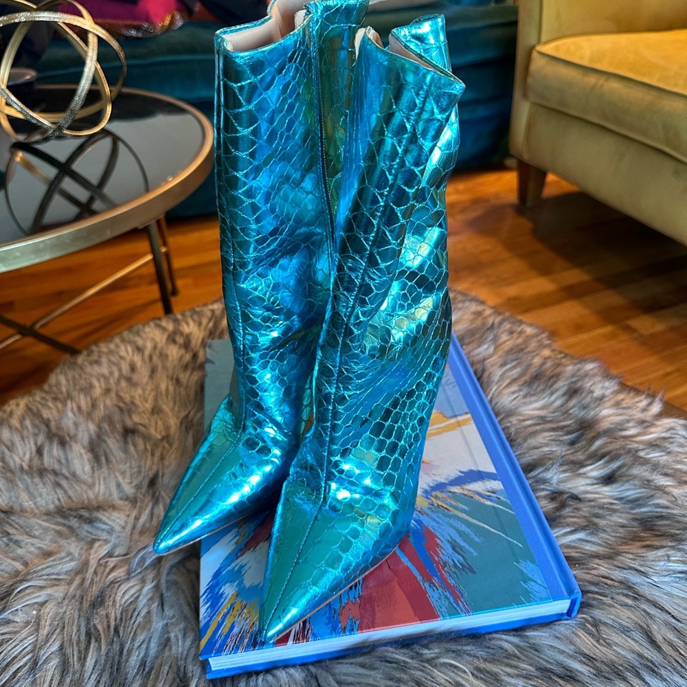 SCHUTZ Metallic Blue Heeled Boots